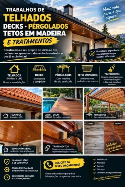Trabalhos em Madeira – Telhados, Decks e Pérgolas